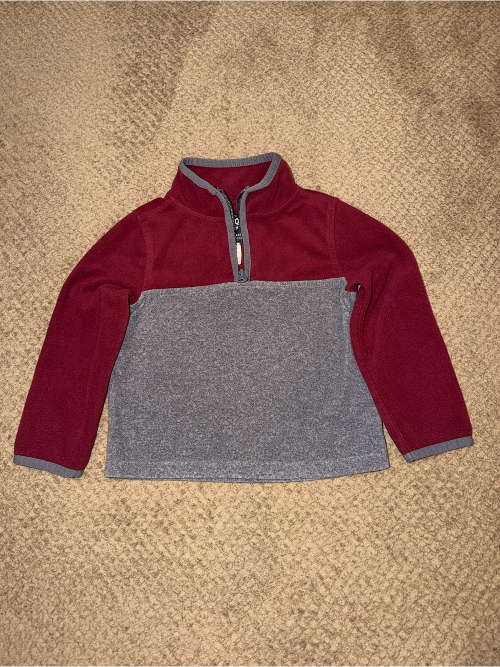 OshKosh B'gosh Boy’s Burgundy and Gray Half-Zip Fleece Pullover - 3T